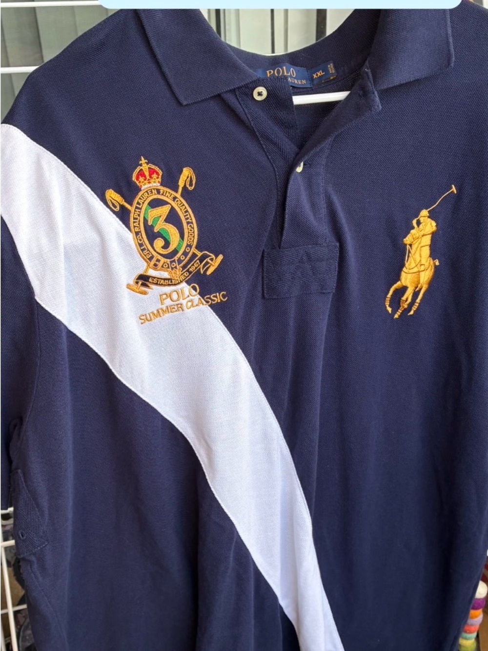 Polo by Ralph Lauren Navy, White & Gold Embroidered Crest Polo